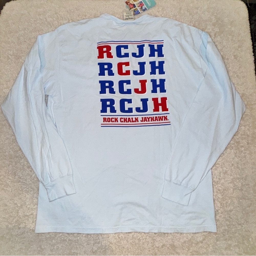 University of Kansas Hanes Light Blue Long Sleeve Men's Tee NWT - Picture 4 of 6
